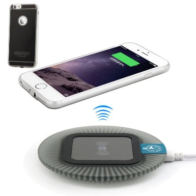 Antye Qi Wireless Charging Kit for iPhone 6 Plus / 6S Plus - Includes Flexible Qi Wireless Receiver Case and Wireless Charger Dock, Black