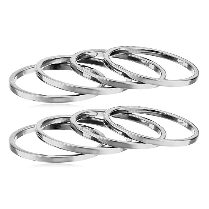Silver Phantom Jewelry Women's Plain Band Knuckle Stacking Midi Ring, Set of 8 - Stainless Steel