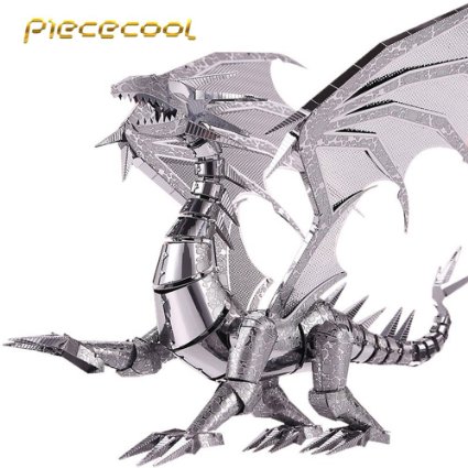 2016 Limited Edition Piececool 3D Metal Puzzle Dragon Flame P071S DIY 3D Metal Puzzle Kits Laser Cut Models Jigsaw Toys - Silver