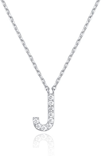 PAVOI 14K White Gold Plated Cubic Zirconia Initial Necklace | Letter Necklaces for Women