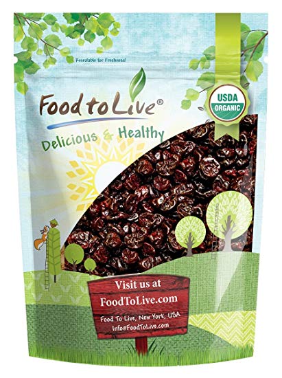 Certified Organic Montmorency Dried Tart Cherries by Food to Live (Lightly Sweetened, Pitted, Non-GMO, Kosher, Unsulfured, Sour, Bulk) — 1 Pound