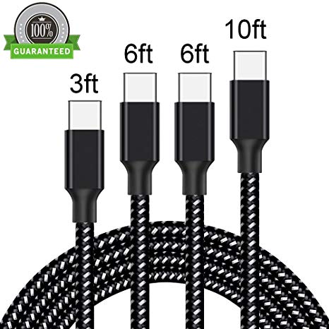 USB Type C Cable, AOFU Type-C 4Pack 3FT 6FT 6FT 10FT USB A to USB C Charger, Nylon Braided Fast Charging Cable for Samsung Galaxy S9/Note 8/S8/S8 ,Google Pixel 2, LG V30 V20 G6 and More(Blackwhite)