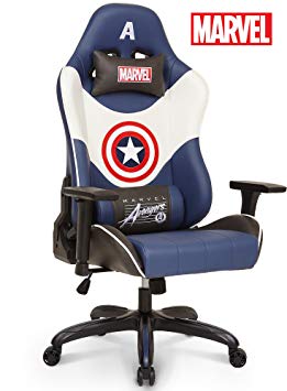Licensed Marvel Avengers Captain America Superhero Ergonomic High-Back Swivel Racing Style Desk Home Office Executive Computer Video Gaming Chair with Headrest and Lumbar Support, Neo Chair