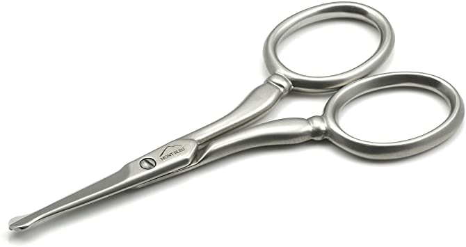 Mont Bleu Ear & Nose Hair Scissors, Straight Blades, Carbon Steel, Made in Italy