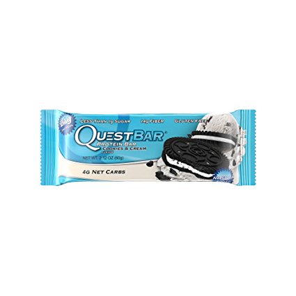 Quest Nutrition Protein Bar, Cookies & Cream, 21g Protein, 4g Net Carbs, 190 Cals, Low Carb, Gluten Free, Soy Free, 2.12oz Bar
