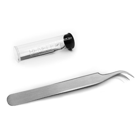 Professional Curved Tip Stainless Steel Tweezers Grooved Tool for Eyelash Extensions Ingrown Hair Eyebrow Shaping or Fixing and Removing Small Particles