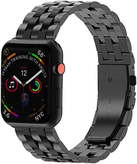 PUGO TOP Compatible with Stainless Steel Apple Watch Band 38mm 42mm 40mm 44mm Iwatch iPhone Watch Link Band for Men Women (42mm/44mm, Black)