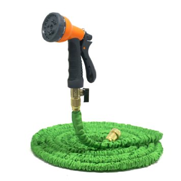 Topoint® 50ft Expandable Garden Spray Hose with All Brass Connector & 8-pattern spray for any purposes(Green)