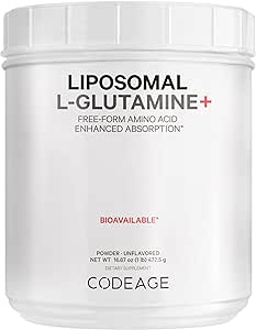 Codeage L-Glutamine Powder 5000mg Glutamine Supplement, Free-form Amino Acid, Liposomal Delivery for Absorption, 3-Month Supply, Vegan & Non-GMO, Gut Health, Performance, and Muscles Support, 16.67 oz