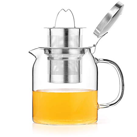 Tealyra - 20-ounce PYXIS GLASS TEAPOT - Stove-Top Safe - Small Borosilicate Glass Pot - Kettle - w/Removable Stainless-Steel Infuser - Best For Loose Leaf or Blooming Tea - 600ml - Makes 2-3 cups