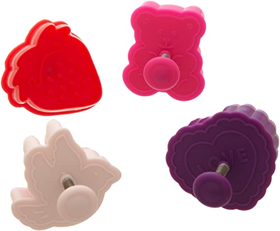 Ateco Valentine Themed Plunger Cutters, Set of 4 Shapes for Cutting Decorations & Direct Embossing, Spring-loaded Handle, Food Safe Plastic