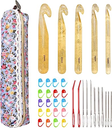 Crochet Hook Set, NuLink 36-Pieces Ergonomic Soft Handle Crochet Yarn Large Eye Blunt Knitting Needles Kit with Case Holders for Beginners Experienced