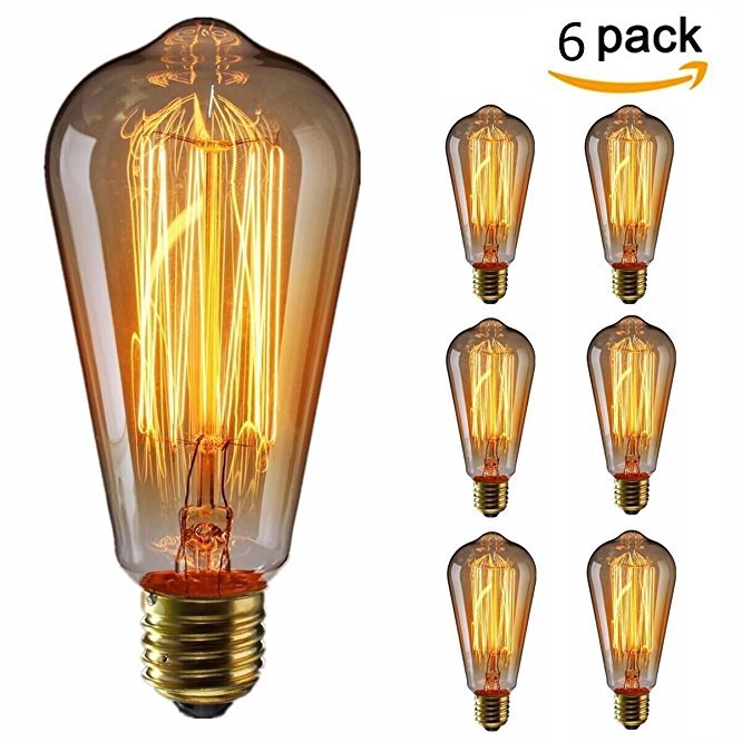 KINGSO 6 pack Vintage light bulb Retro old fashioned Edison Style Screw ST64 19 anchors Squirrel Cage tungsten filament antique Lamp Not Dimmable 220V 40W E27