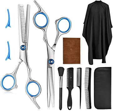 10 Pcs Professional Hair Cutting Scissors Set - HailiCare Hairdressing Scissors Kit, Hair Cutting Scissors, Thinning Shears, Hair Razor Comb, Clips, Cape for Home, Salon, Barber, Pet Grooming