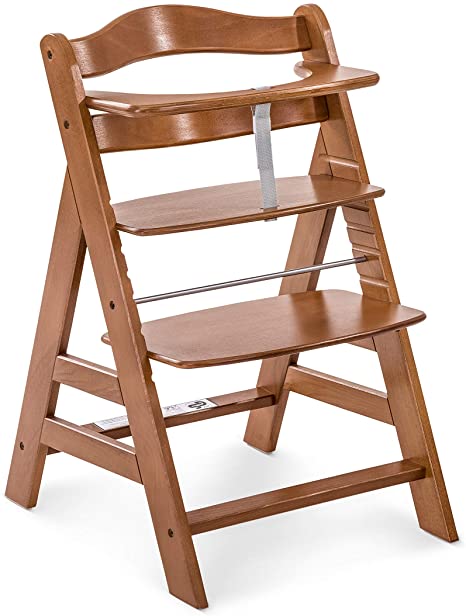 Hauck Alpha  Wooden Height Adjustable Highchair with 5 Point Harness - Walnut