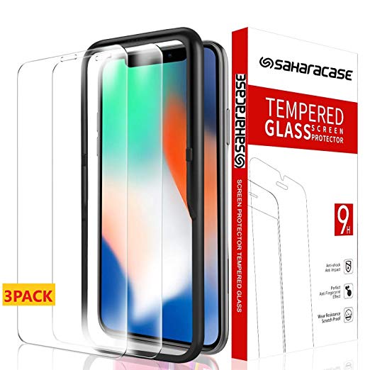 SaharaCase [3pack] HD Glass Screen Protector   Alignment Tool 9H Hardness for iPhone XR and iPhone 11 6.1"