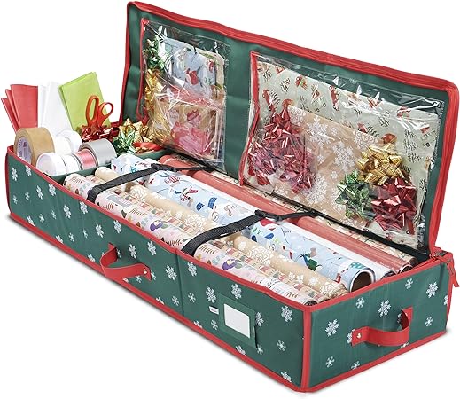 ZOBER Wrapping Paper Storage Containers - 40 Inch Gift Wrapping Organizer Storage W/Interior Pockets - Fits 20 Standard Rolls of Wrapping Paper, Bows, and Ribbons