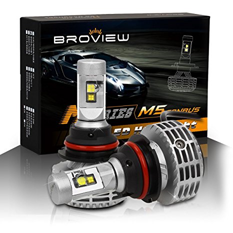 BROVIEW M5 Canbus LED Headlights Anti Flicker Conversion Kit Bulbs - 6000LM 9007 HB5 3000K 4500K 6500K 8000K 10000K Cree Chip- PnP - LED Headlamp Replaces Halogen & HID - 2 Yr Warranty - (2pcs/set)