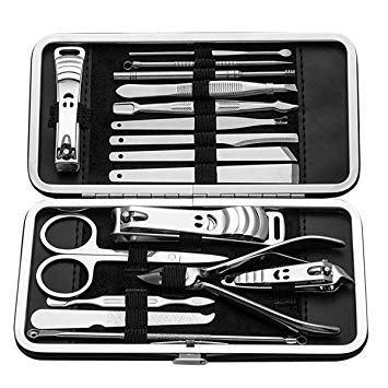 Manicure Pedicure Set Nail Clipper, 17 Piece Stainless Steel Tools for Nail Grooming Cutter Kit Gift for Men/Women Includes Cuticle Remover with Portable Travel Case by Totech