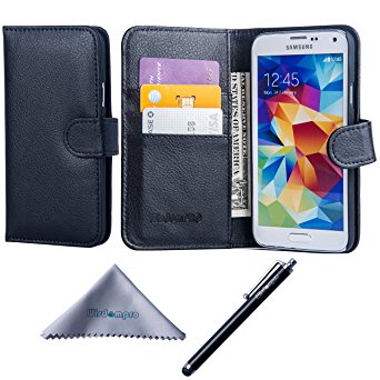 S5 Case, Wisdompro® Premium PU Leather 2-in-1 Protective Flip/Folio Wallet Case with Multiple Credit Card/ID Card Holder/Slots for Samsung Galaxy S5 -Black w/o lanyard