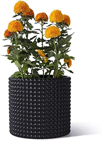 POTEY 056302 Planter Pots Indoor - 8 Inches Ceramic Vintage-Style Hobnail Textured Flower Planter Pots with Drainage Hole for Indoor Plants Flower Succulent Modern Home Decor(Plants NOT Included)