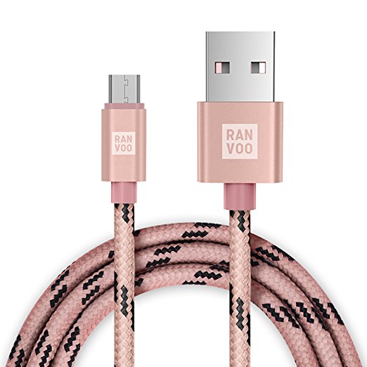 Micro USB Cable, RANVOO 4.9 FT Durable Nylon Braided Charging Cable USB Cord for Android Smartphone&Tablets - Rose Gold