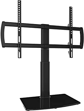 Universal Swivel TV Stand/Base Table Top TV Stand 32 to 65 inch TVs 80 Degree Swivel, 4 Level Height Adjustable, Heavy Duty Tempered Glass Base, Holds up to 40kgs Screens, HT04B-002P