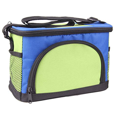 JINIU Insulated Cooler Bag 6-Can Foldable Lunch Box for Work Beach Picnic Camping with Lids and Shoulder Strap for Men Women Adults and Kids Green