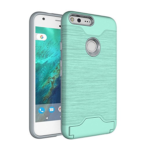 Google Pixel XL Case, Alaxy Slim Dual Layer Wallet Design and Card Slot Holder Brushed Texture Dual Material Hybrid Protection Bumper Case Heavy Duty Protective Cover for Google Pixel XL - Mint