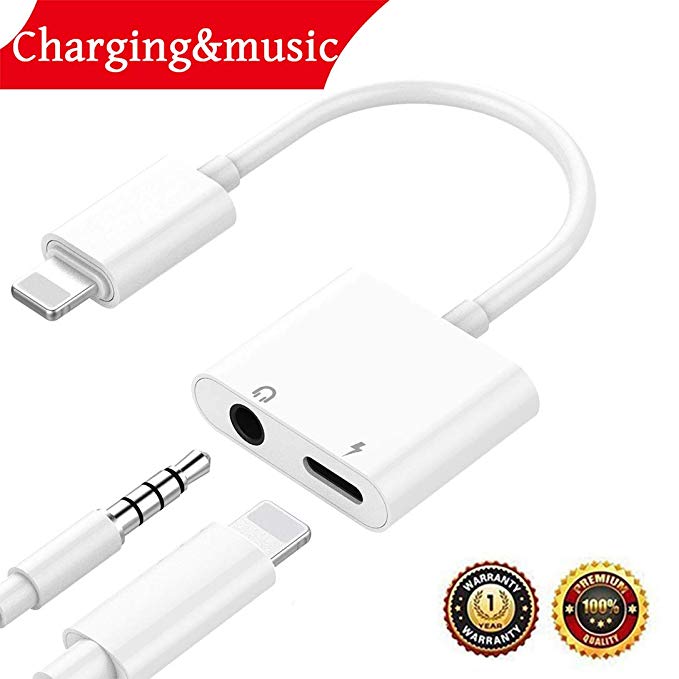 Headphone Adaptor for iPhone Adapter 3.5mm Jack Dongle Earphone Connector Convertor AUX Audio Headset Accessories Cable Audio Splitter Compatible for iPhone X XS XS Max 8/8Plus Support iOS 11 or Later