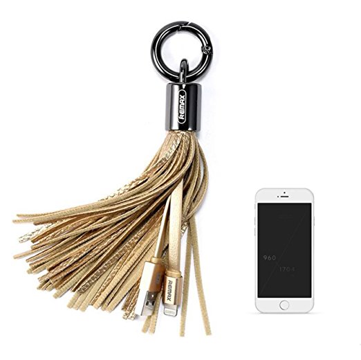 Usb Lightning Cable Tassel Design USB Leather Key Chain Portable Purse Wallet Accessory (Gold)