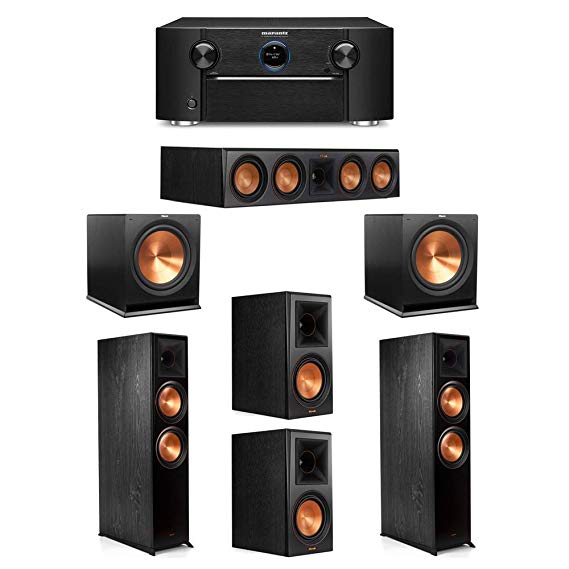 Klipsch 5.2 System with 2 RP-8000F Floorstanding Speakers, 1 Klipsch RP-504C Center Speaker, 2 Klipsch RP-600M Surround Speakers, 2 Klipsch R-115SW Subwoofers, 1 Marantz SR7012 A/V Receiver