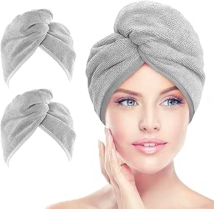 AIDEA Microfiber Hair Towel Wrap, 2 Pack Hair Turbans, Super Absorbent Quick Dry Hair Towel Wrap for All Hair Types Anti Frizz, 26"×10", Grey