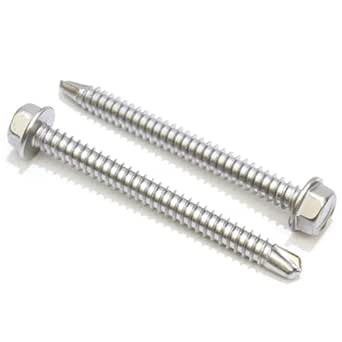 Bolt Dropper No. 10 x 2-1/2" Stainless Hex Washer Head Self Drilling Screws, (100 pc), 410 Stainless Steel Self Tapping TEK Screws, No. 3 Point, Plain Finish