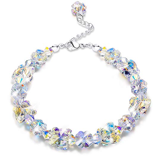 KesaPlan Crystals Bracelets, Crystals from Swarovski, Butterfly Shaped Aurora Crystals Bracelets for Women Girls Link Chain Bracelets, Jewelry Gift for Christmas Day, 7” 2”