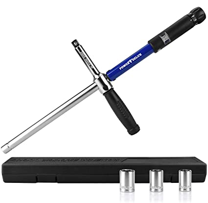 Powerdelux 2 In 1 Click-Style 1/2" Drive Cross Torque Wrench with 3 Standard Sockets 17mm, 19mm, 21mm for Car Tire Repair Detection 70-170 N.m/50-130 ft.lb, Accuracy Certification±4%