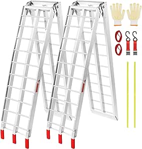 VEVOR Aluminum Ramps, 1500 lbs Folding Loading Ramps for Pickup Trucks Bed, Trailers Ramp with Load Straps for Dirt Bike, UTV, ATV, Trucks, Lawn Mowers, Snowblower, Cargo Trailer, 89"L x 12"W, 2 Pcs