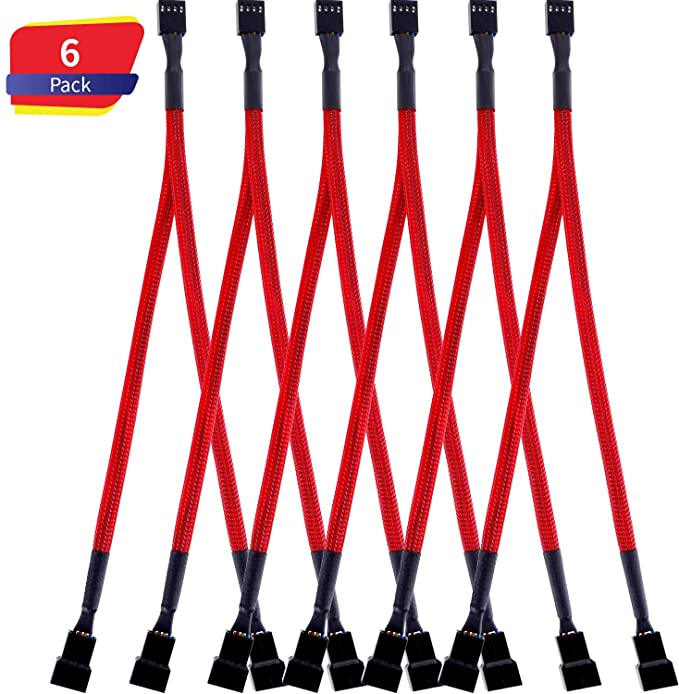 Tatuo 6 Packs Case Fan Splitter Cable 1 to 2 Pwm Fan Converter Y Shape Sleeved Braided Fan Cable for Computers (Red)