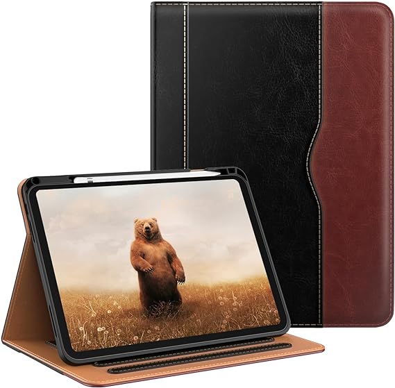 OKP Case for iPad 10th Generation 2022, 10th gen ipad case with Multi-Angle Viewing PU Leather Flio Stand Cover with Pencil Holder & Pocket, Auto Sleep/Wake, BlackBrown