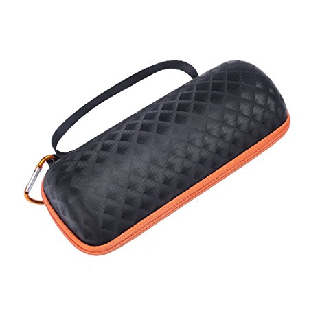 Waterproof Travel Case for JBL Flip 4 - MASiKEN Hard Protective Carrying Case Cover Storage Bag For JBL Flip 4 / JBL Flip 3 Waterproof Portable Bluetooth Speaker ( Black with Orange )