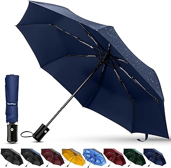 TechRise Umbrella, Compact Strong Windproof Automatic Umbrellas, Folding Lightweight, Portable Travel Golf Umbrella for Rain, One Button Auto Open and Close