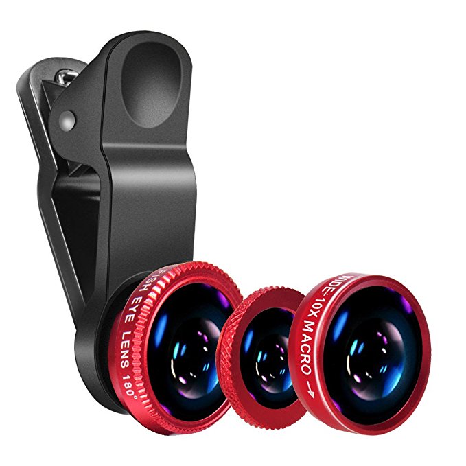 Super Wide Angle Lens  Fish Eye Lens  Macro Lens ,Yarrashop® 3 in 1 Mobile Phone Camera Lens Kit foriPhone 7/8/6/6s Plus/5/SE, Samsung S8/S7/S6, Huawei, iPad ,Snoy and Most of Smart phones (Red)