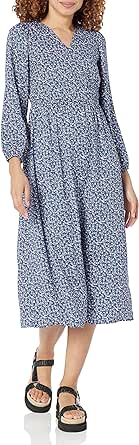 Amazon Essentials Women's Lightweight Georgette Long Sleeve V-Neck Midi Dress (Available in Plus Size)