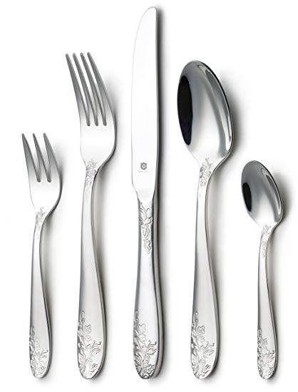 DANIALLI	20-Piece	Flatware	Set	For	4,	Modern	Imperial	Design	Silverware	Set,	18	10	Stainless	Steel	Utensils,	Include	Knife/Fork/Spoon,	Mirror	Polished	Set	of	Cutlery,	Dishwasher	Safe