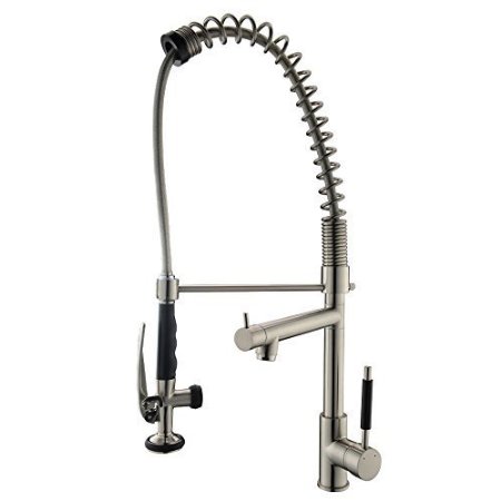VCCUCINE Best Commercail Brushed Nickel Single Lever Pull Down Kitchen Sink Faucet, 2 Spouts