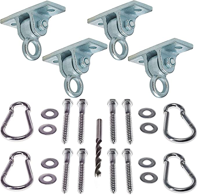 Safe-Kidz Heavy Duty Swing Hangers :: Set of 4 Playset Hangers for Wooden Swing Sets :: Complete Kit Includes Mounting Hardware, Snap Hooks & Properly Sized Drill Bit for EZ Installation