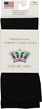 Celeste Stein Therapeutic Compression Socks, Black, 8-15 mmhg, 1-Pair
