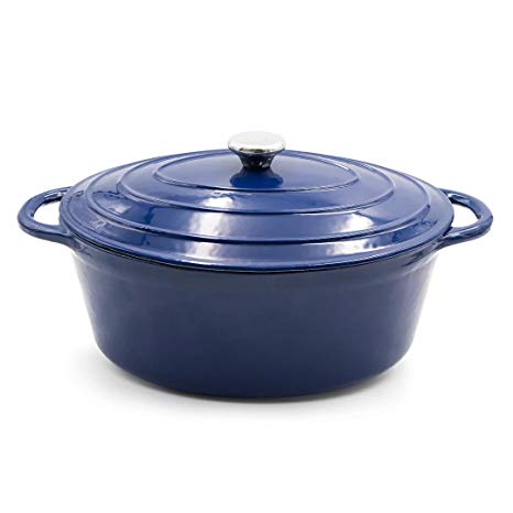 Enameled Cast Iron Oval Dutch Oven - 7-Quart with Self Basting Lid, Cobalt, AIDEA