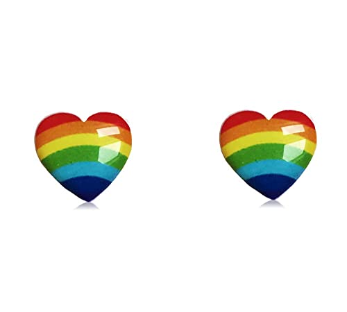 Rainbow Earrings - Rainbow Heart Stud Earrings - LGBT Earrings - Hypoallergenic Surgical Steel Posts