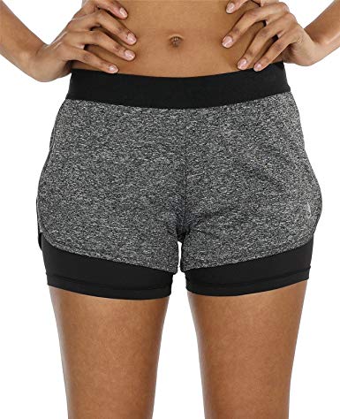 icyzone Running Yoga Shorts for Women - Activewear Workout Exercise Athletic Jogging Shorts 2-in-1